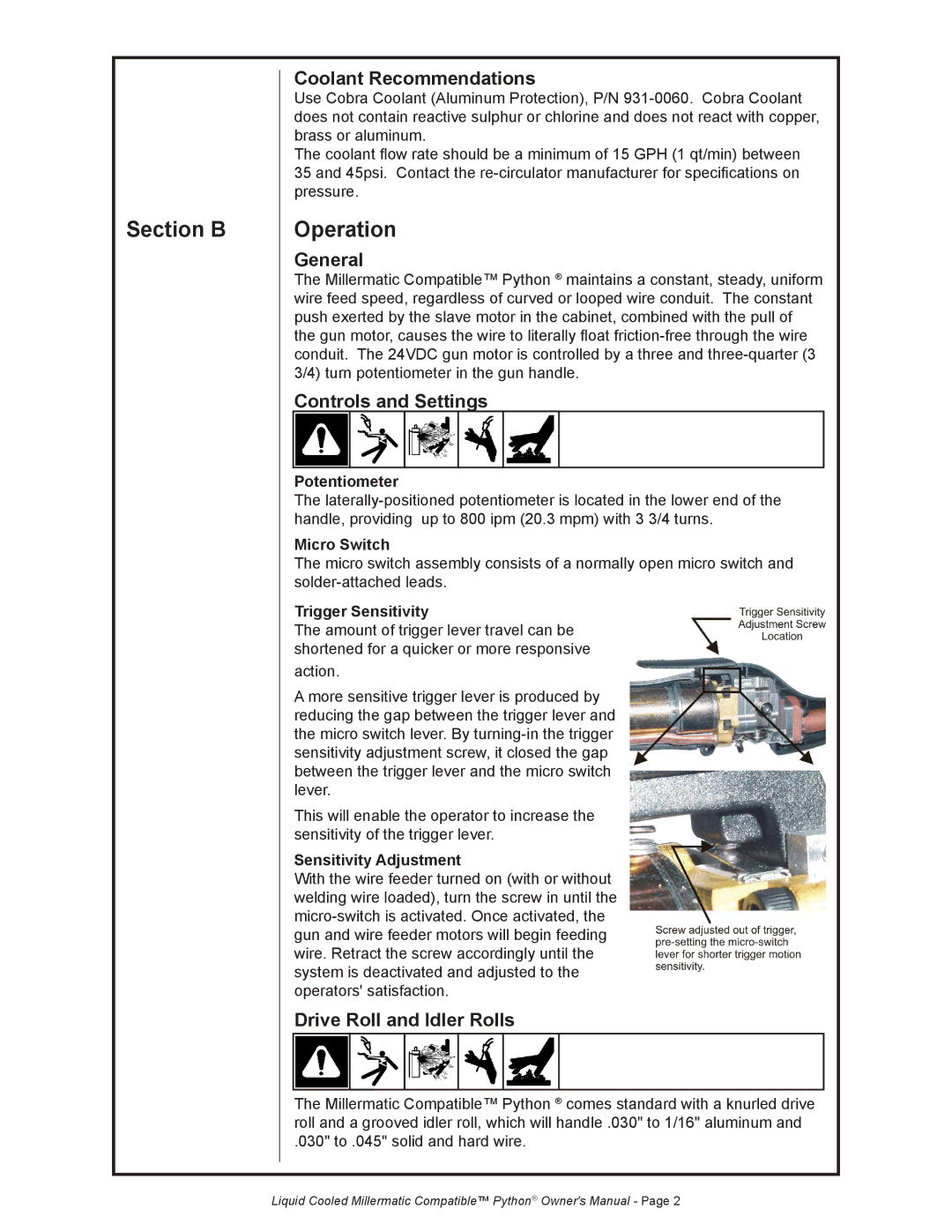 Python 248-8XX owner manual Section B, Operation 