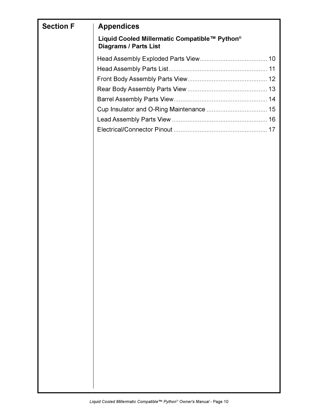 Python 248-8XX owner manual Section F Appendices 