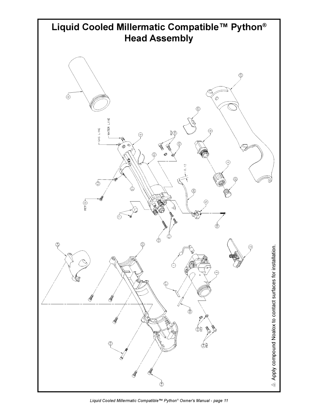 Python 248-8XX owner manual Liquid Cooled Millermatic Compatible Python Head Assembly 