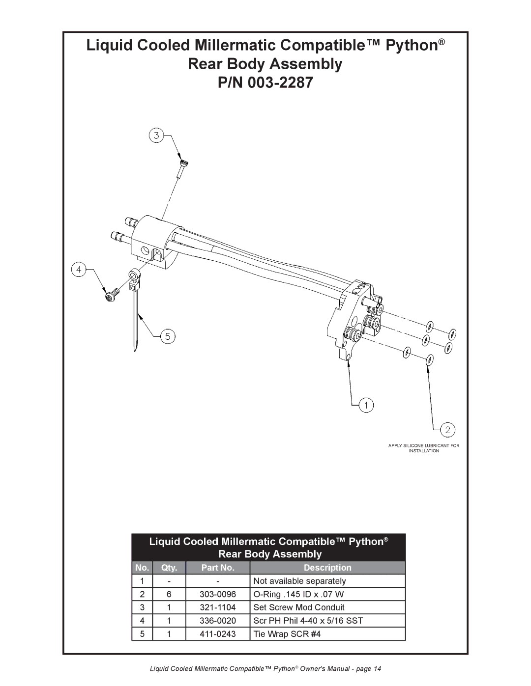 Python 248-8XX owner manual Apply Silicone Lubricant for Installation 