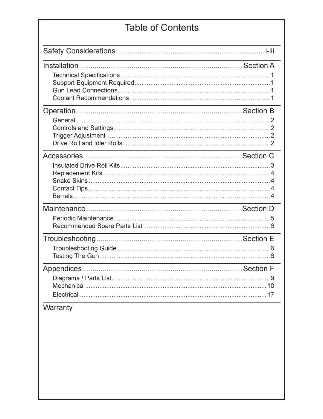 Python 248-8XX owner manual Table of Contents 