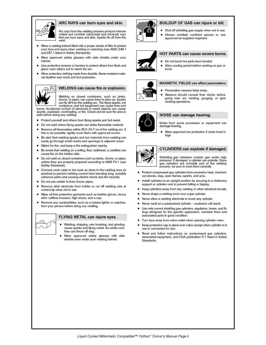 Python 248-8XX owner manual ARC Rays can burn eyes and skin 