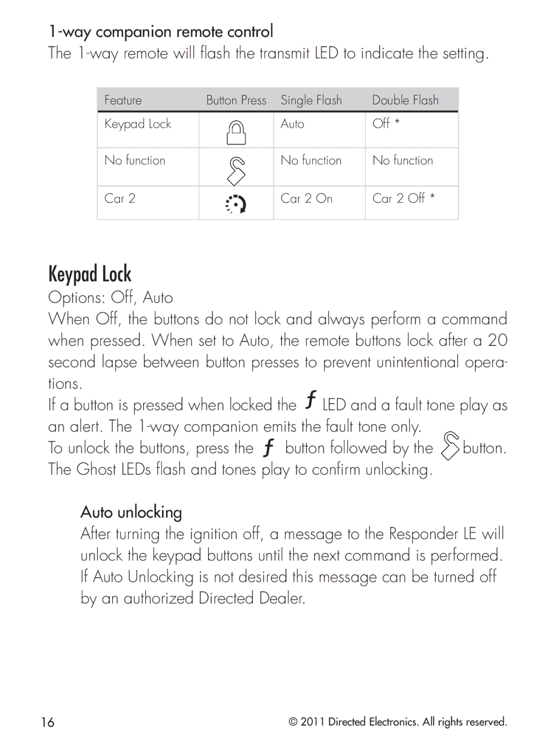 Python 424 manual Keypad Lock, Auto unlocking 