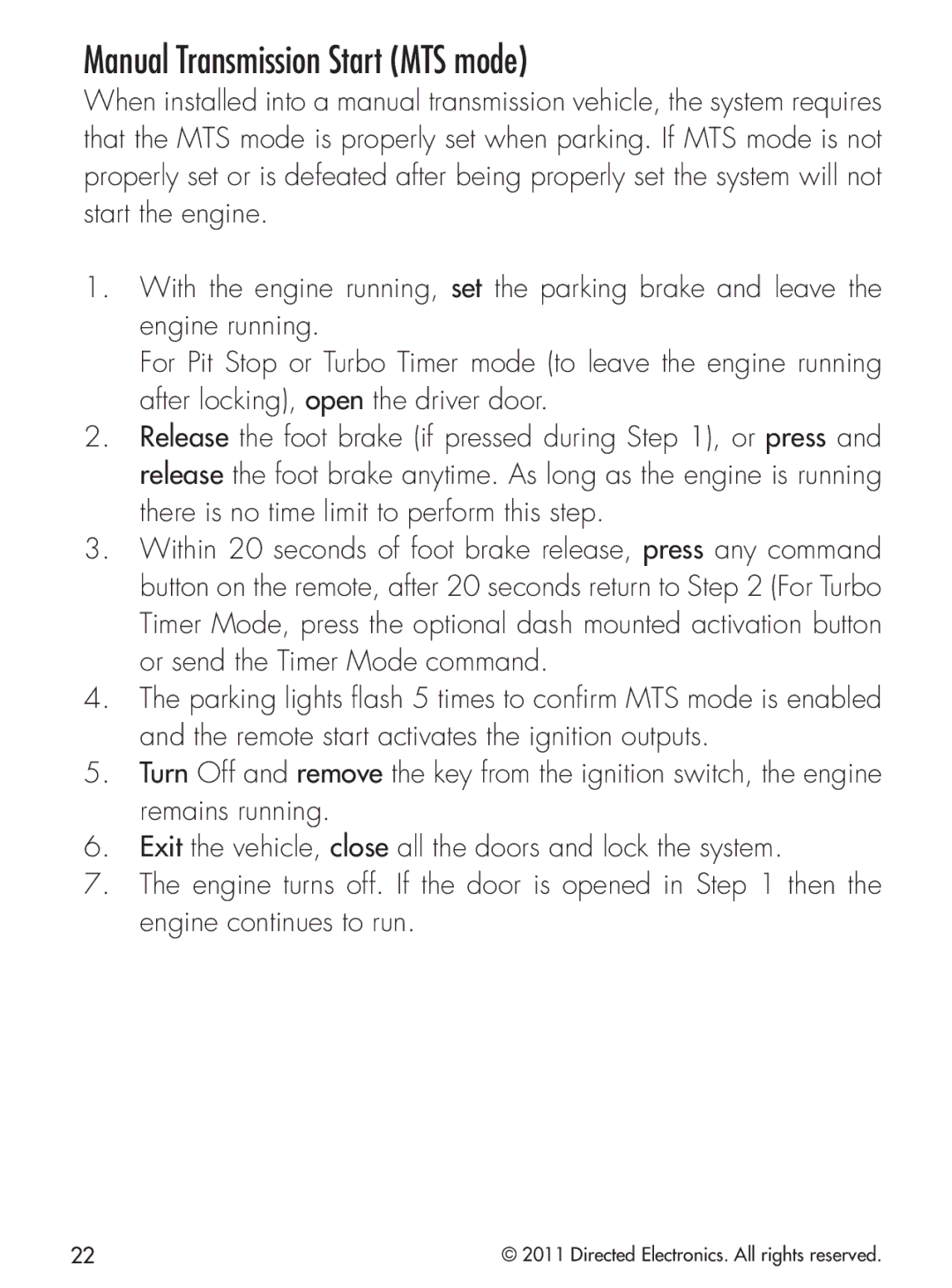 Python 424 manual Manual Transmission Start MTS mode 