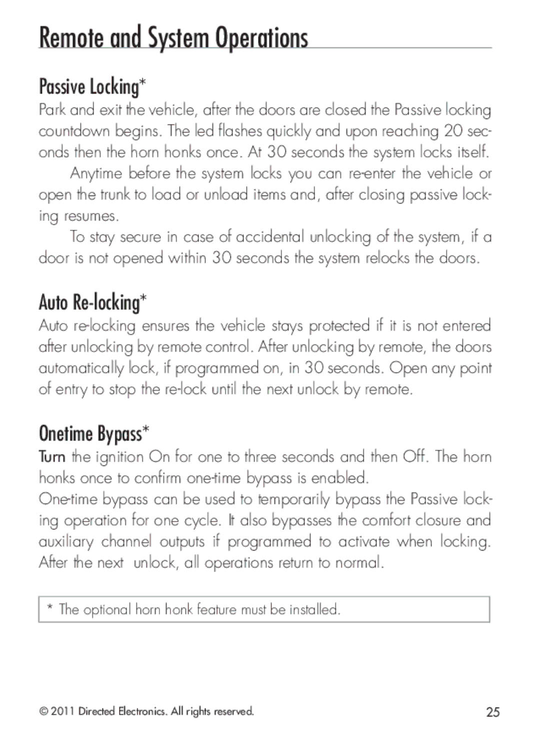 Python 424 manual Remote and System Operations, Passive Locking, Auto Re-locking, Onetime Bypass 