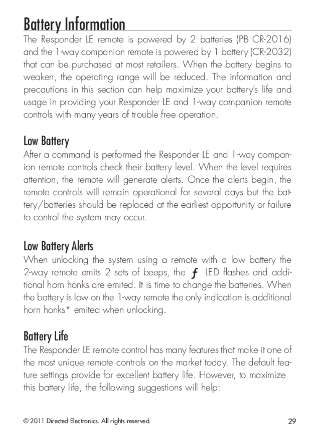 Python 424 manual Battery Information, Low Battery Alerts, Battery Life 