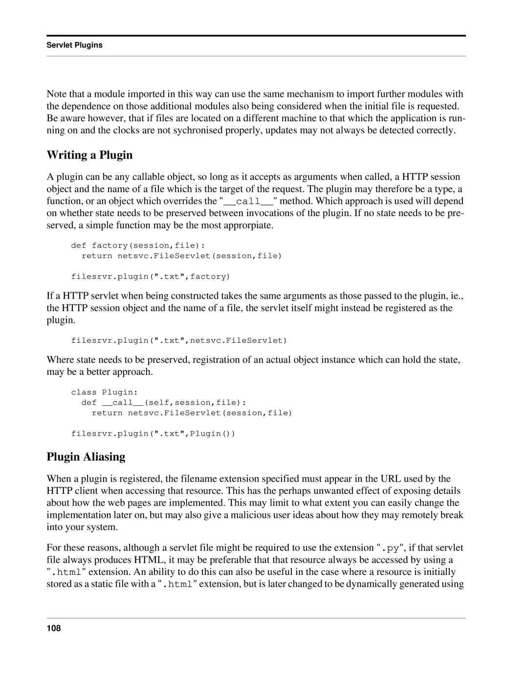 Python Python Manual, 7.0pl5 manual Writing a Plugin, Plugin Aliasing 