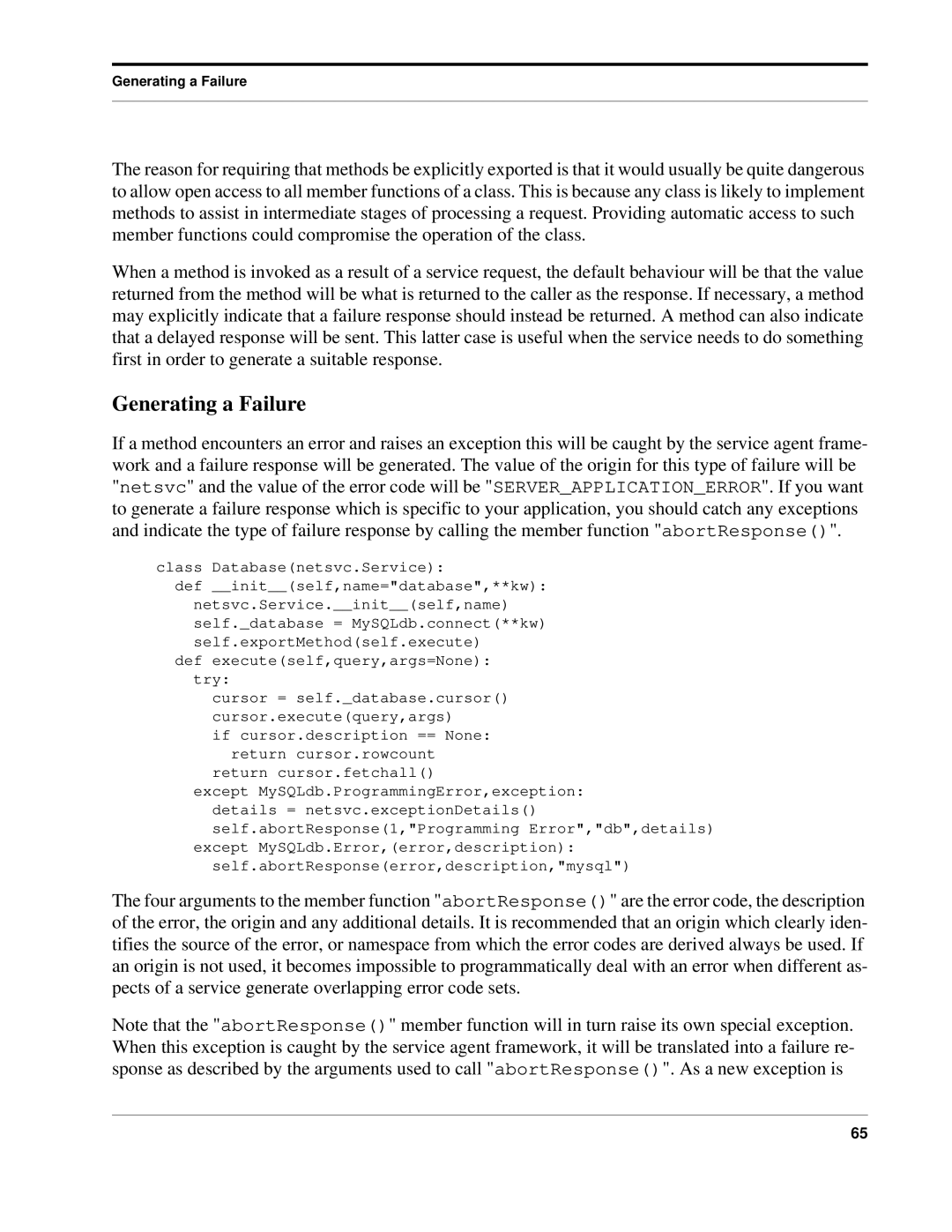 Python 7.0pl5, Python Manual manual Generating a Failure 