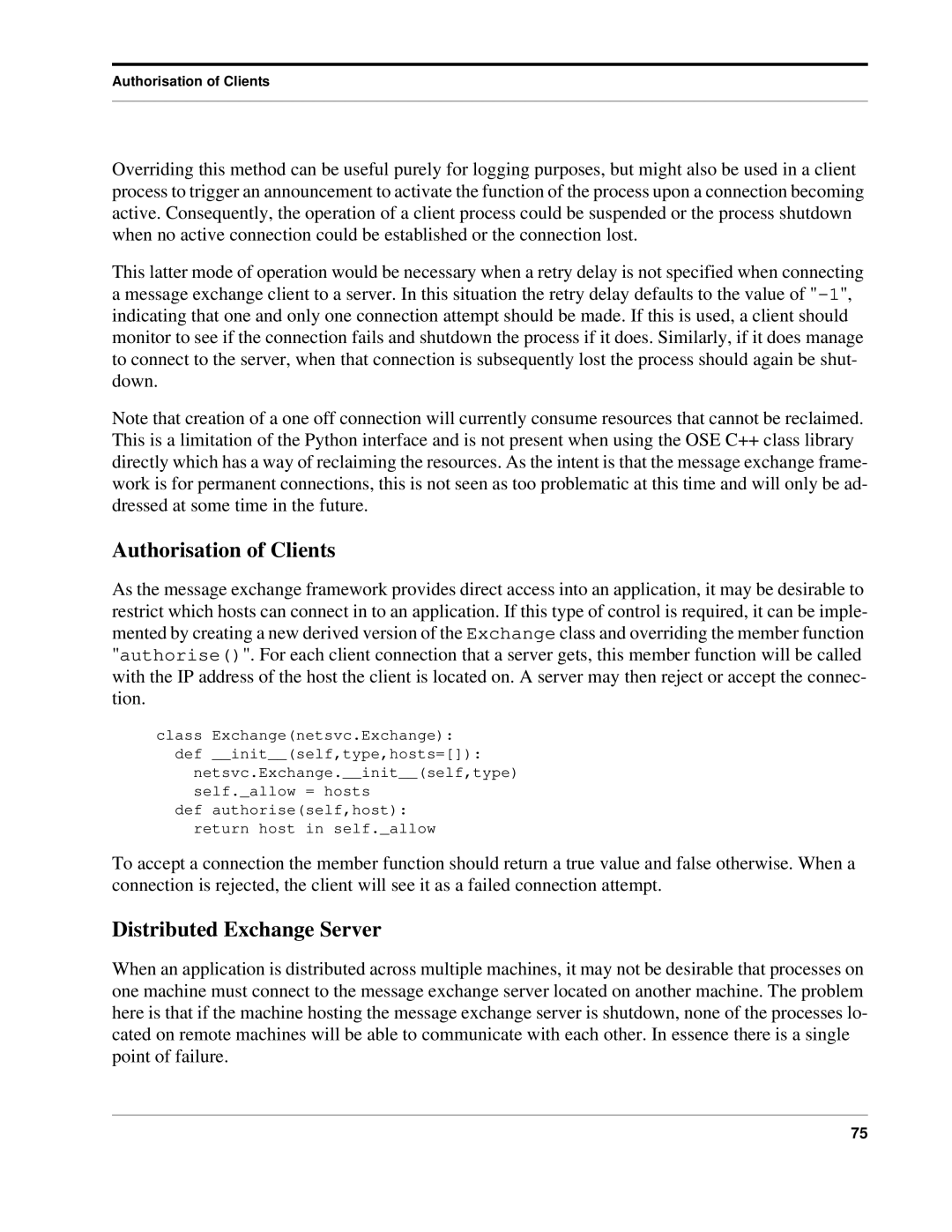 Python 7.0pl5, Python Manual manual Authorisation of Clients, Distributed Exchange Server 