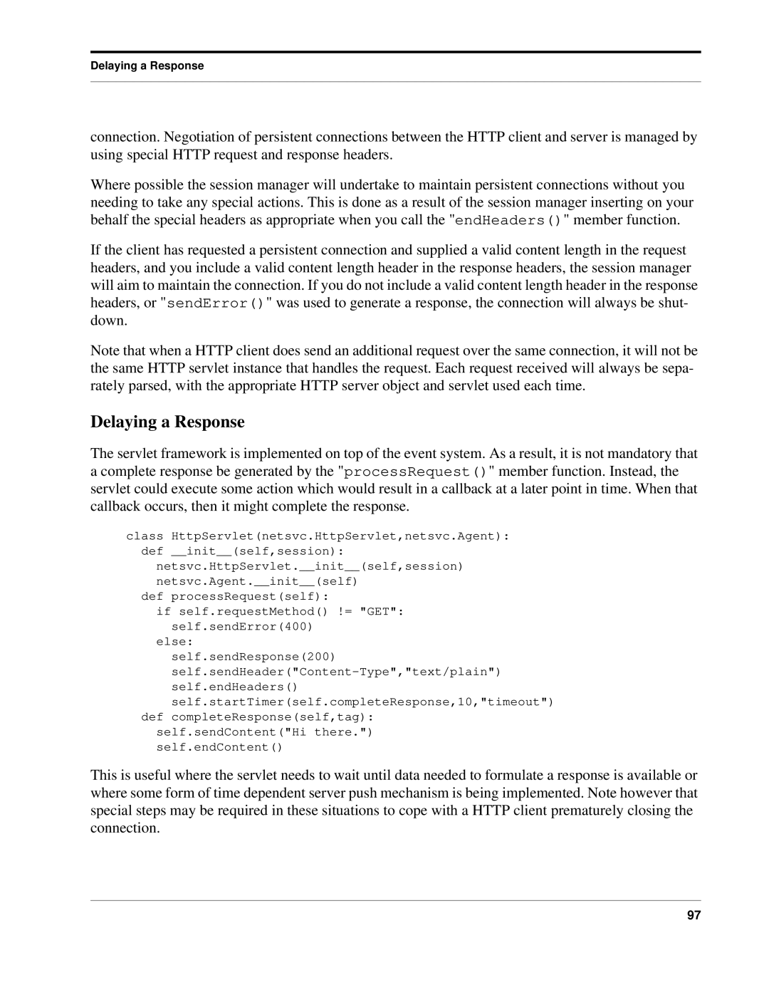 Python 7.0pl5, Python Manual manual Delaying a Response 