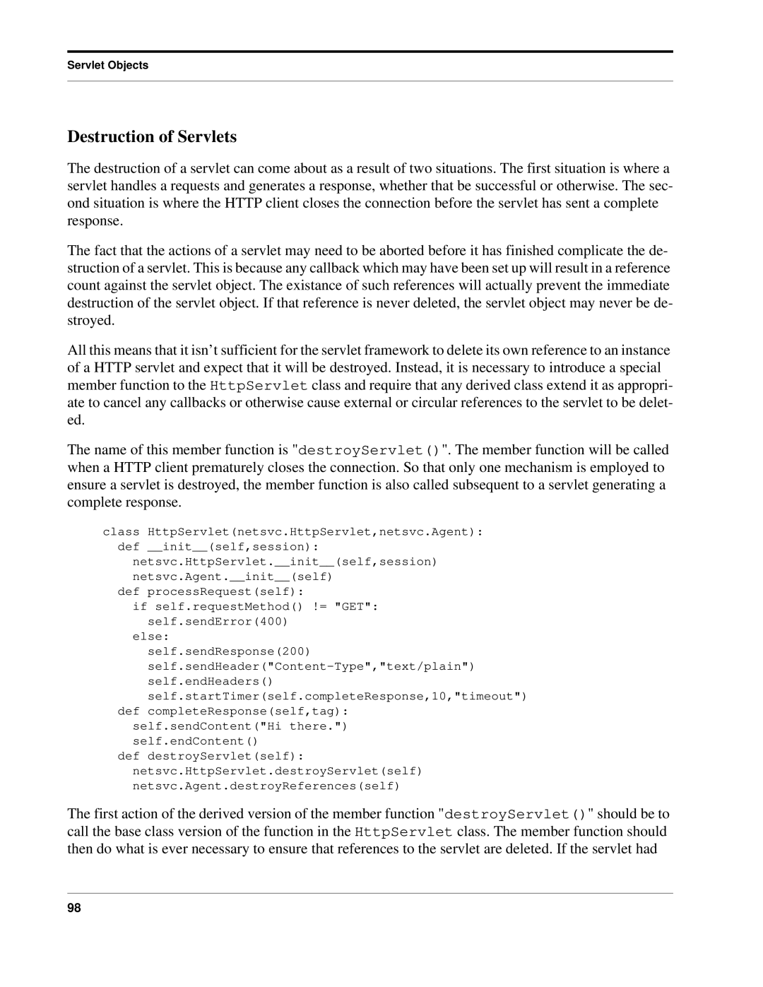 Python Python Manual, 7.0pl5 manual Destruction of Servlets 