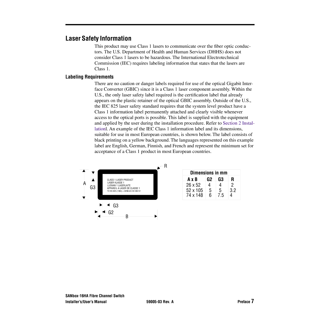 Q-Logic 16HA user manual Laser Safety Information, Labeling Requirements 