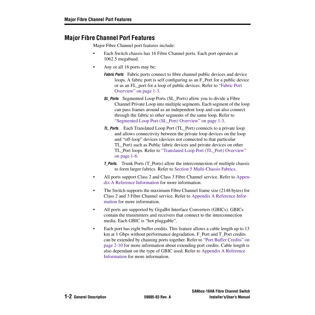 Q-Logic 16HA user manual Major Fibre Channel Port Features 