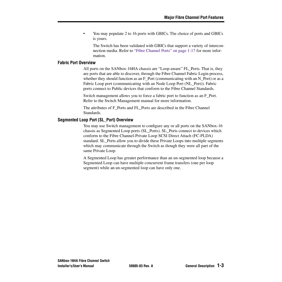 Q-Logic 16HA user manual Fabric Port Overview, Segmented Loop Port SLPort Overview 