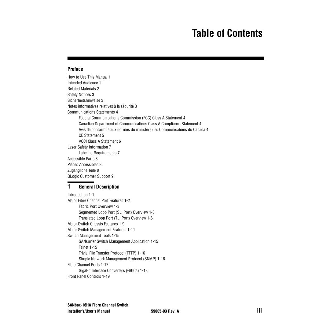 Q-Logic 16HA user manual Table of Contents 