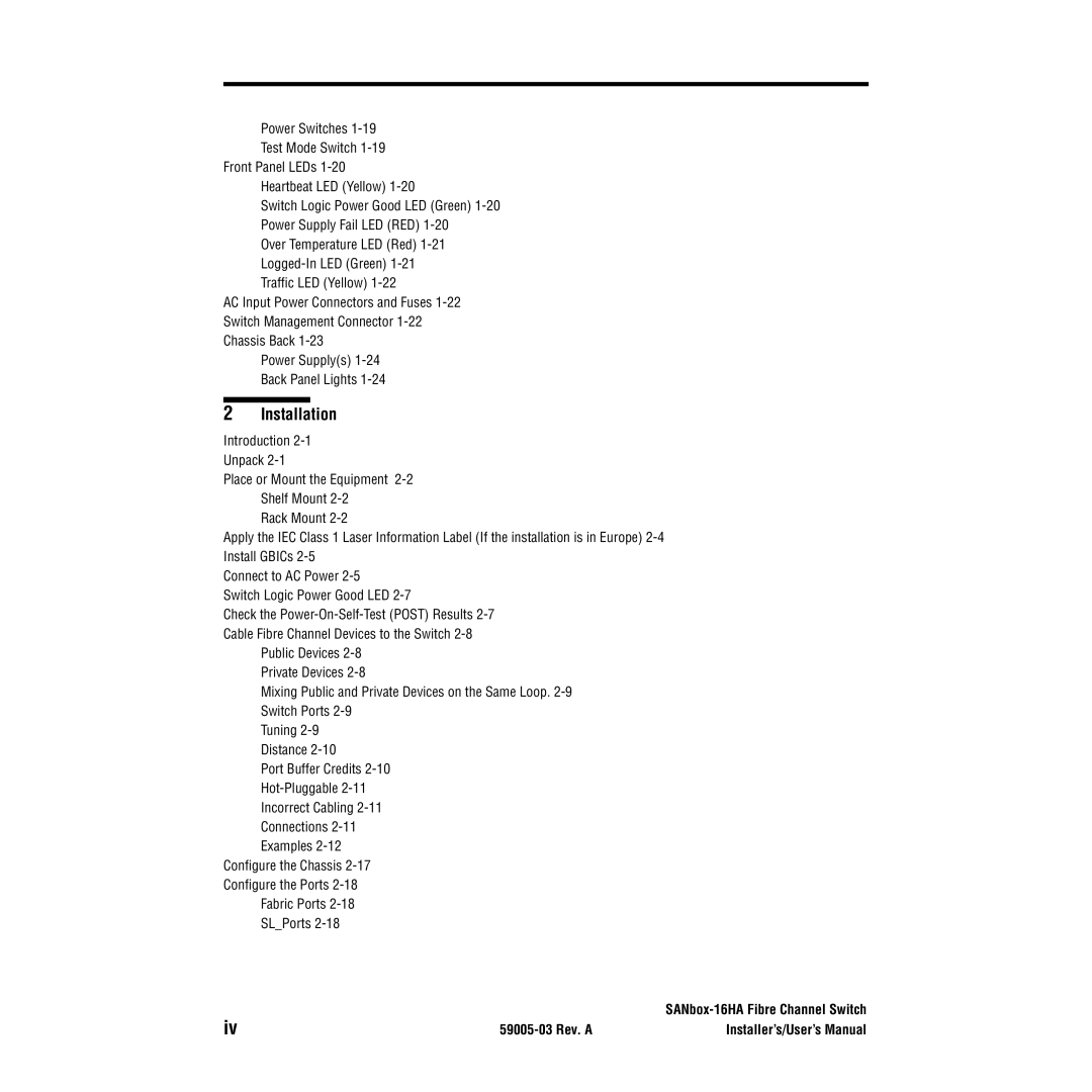 Q-Logic 16HA user manual Installation, 59005-03 Rev. a Installer’s/User’s Manual 