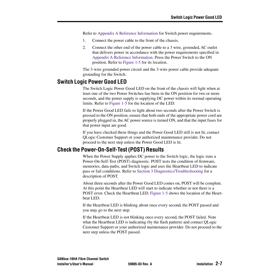 Q-Logic 16HA user manual Switch Logic Power Good LED, Check the Power-On-Self-Test Post Results 