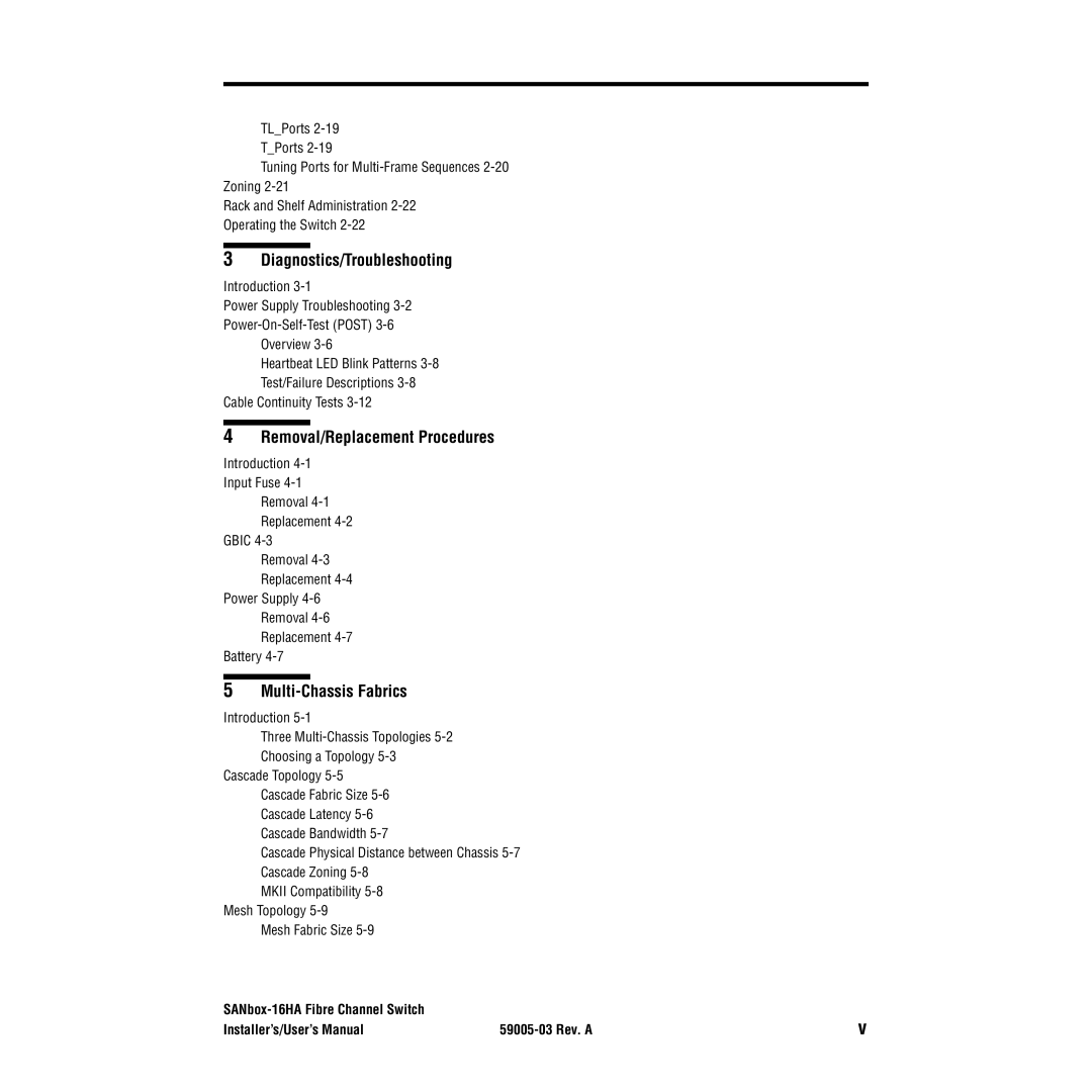 Q-Logic 16HA user manual Diagnostics/Troubleshooting, Removal/Replacement Procedures, Multi-Chassis Fabrics 