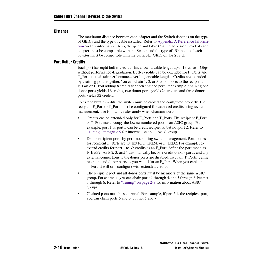 Q-Logic 16HA user manual Distance, Port Buffer Credits 