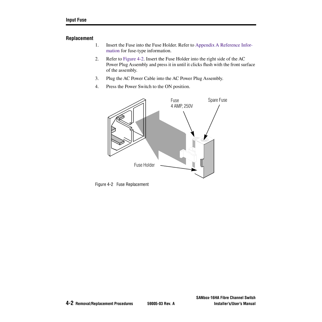 Q-Logic 16HA user manual Replacement, Input Fuse 