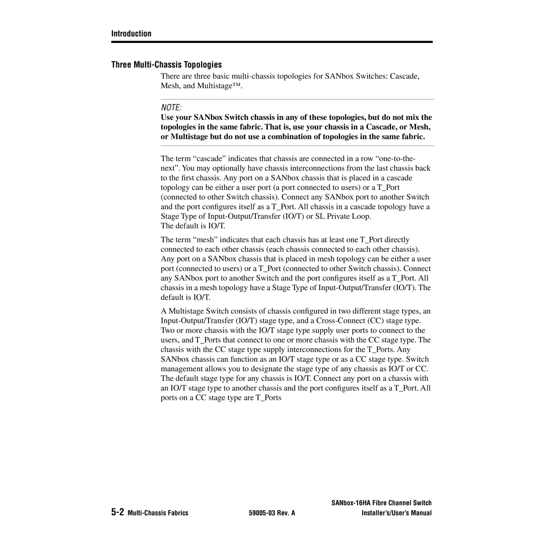 Q-Logic 16HA user manual Three Multi-Chassis Topologies, Introduction 