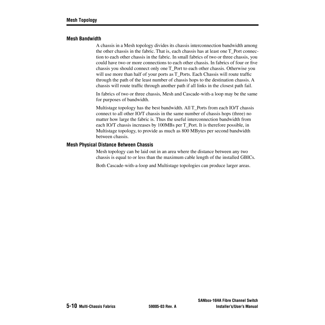 Q-Logic 16HA user manual Mesh Bandwidth, Mesh Physical Distance Between Chassis 