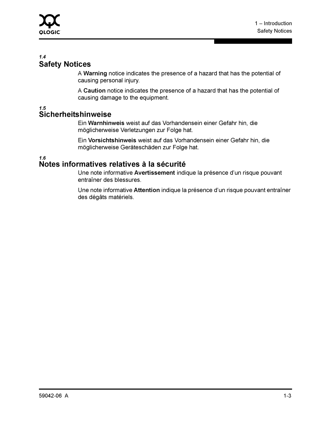 Q-Logic 2-8C manual Safety Notices Sicherheitshinweise 