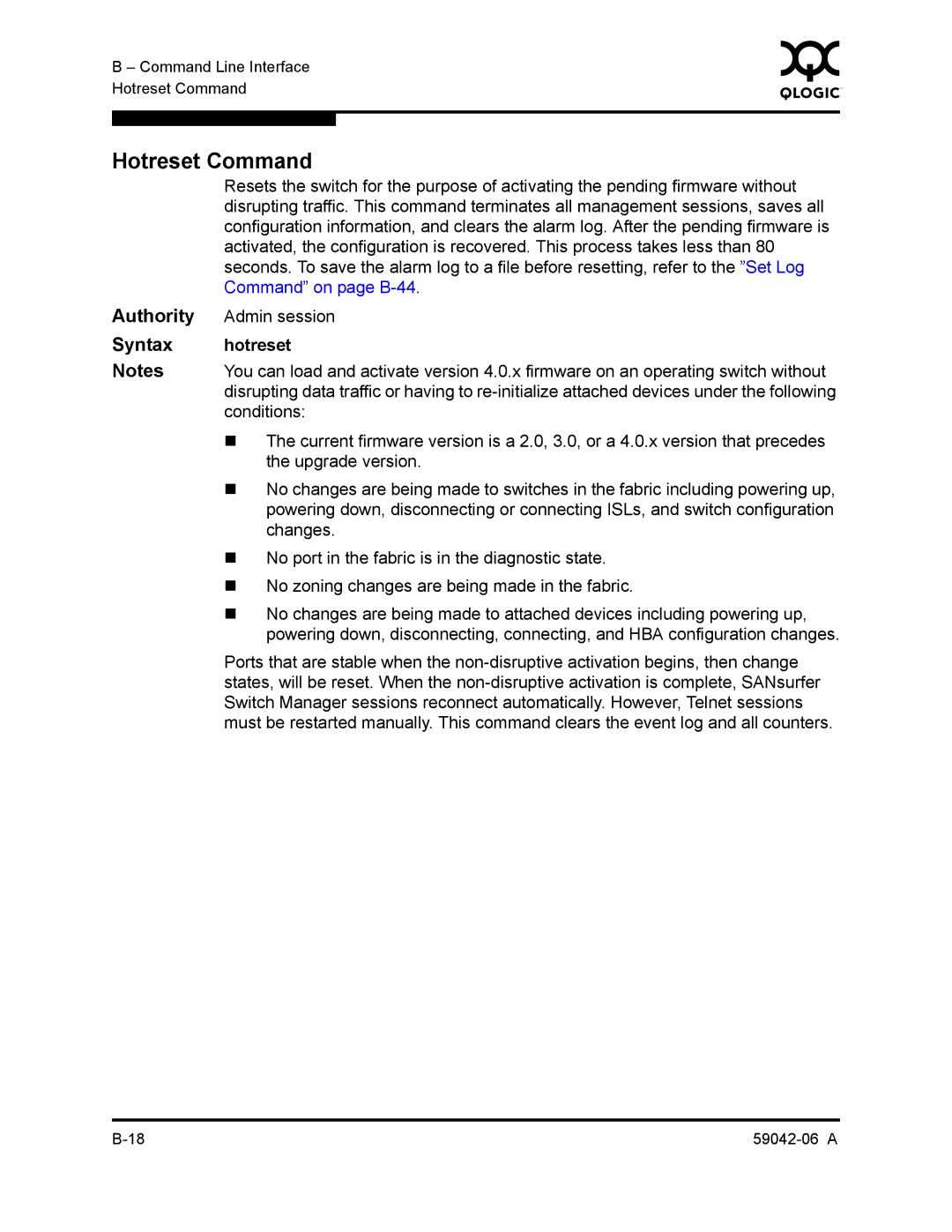 Q-Logic 2-8C manual Hotreset Command 