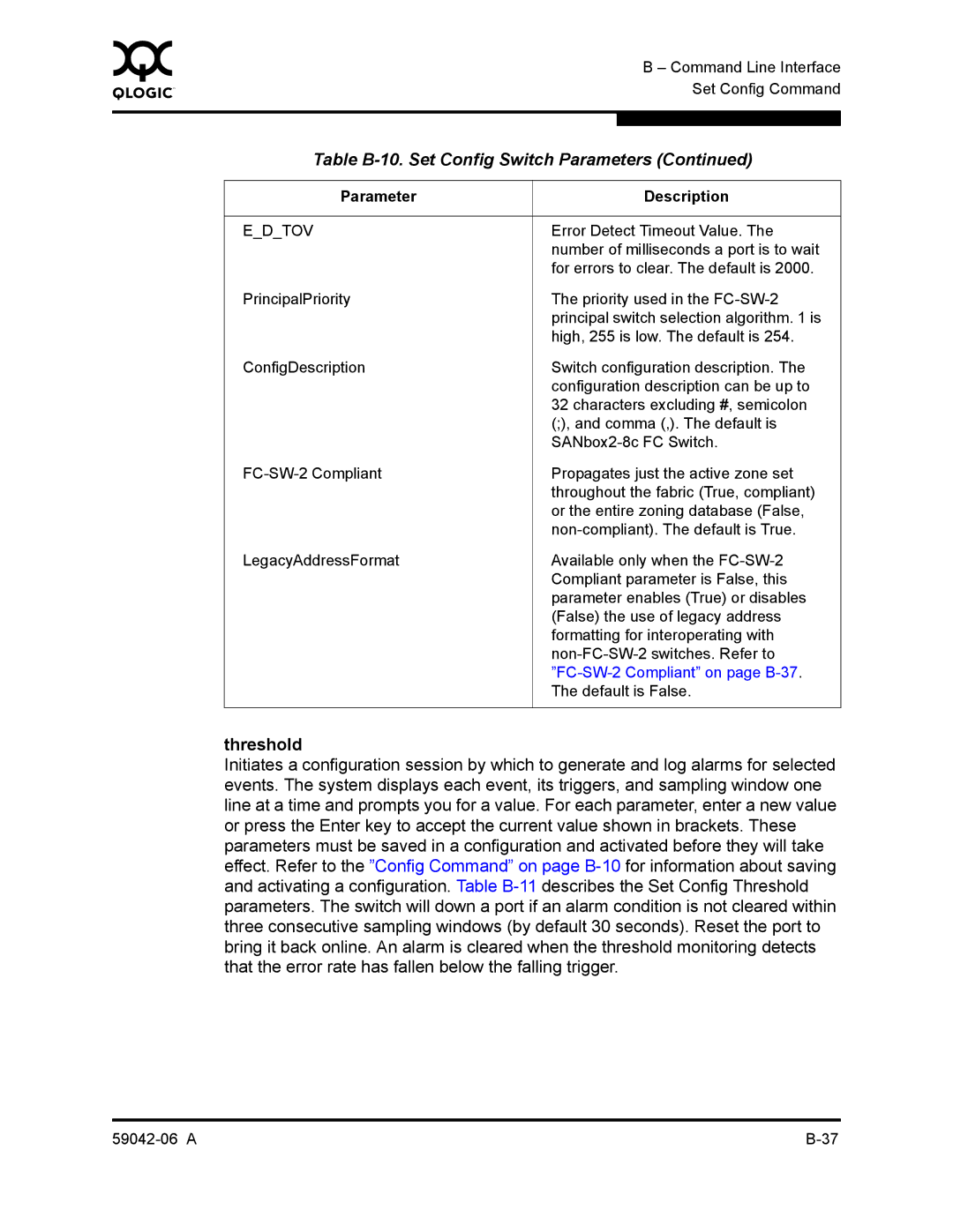 Q-Logic 2-8C manual Threshold 