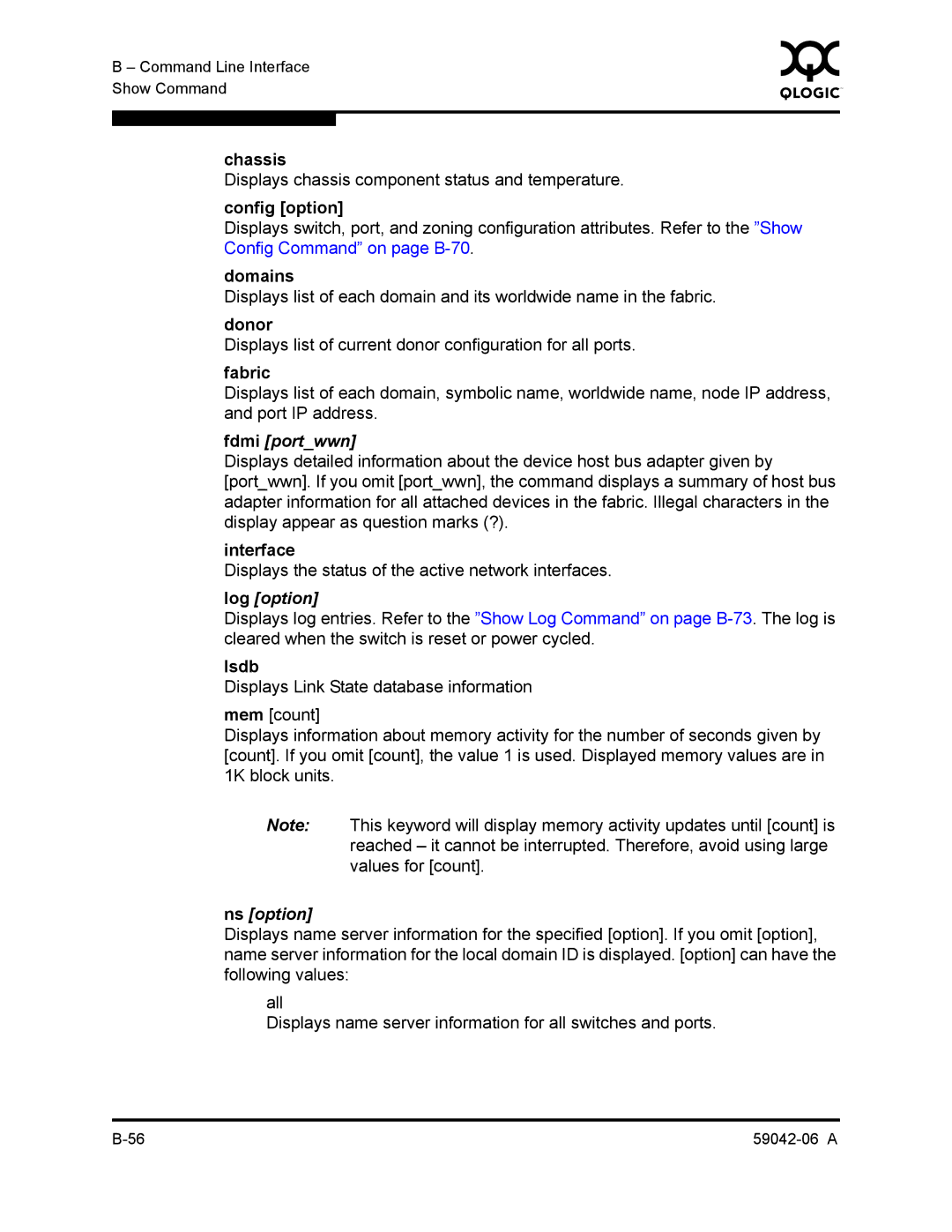 Q-Logic 2-8C manual Fdmi portwwn, Log option, Ns option 