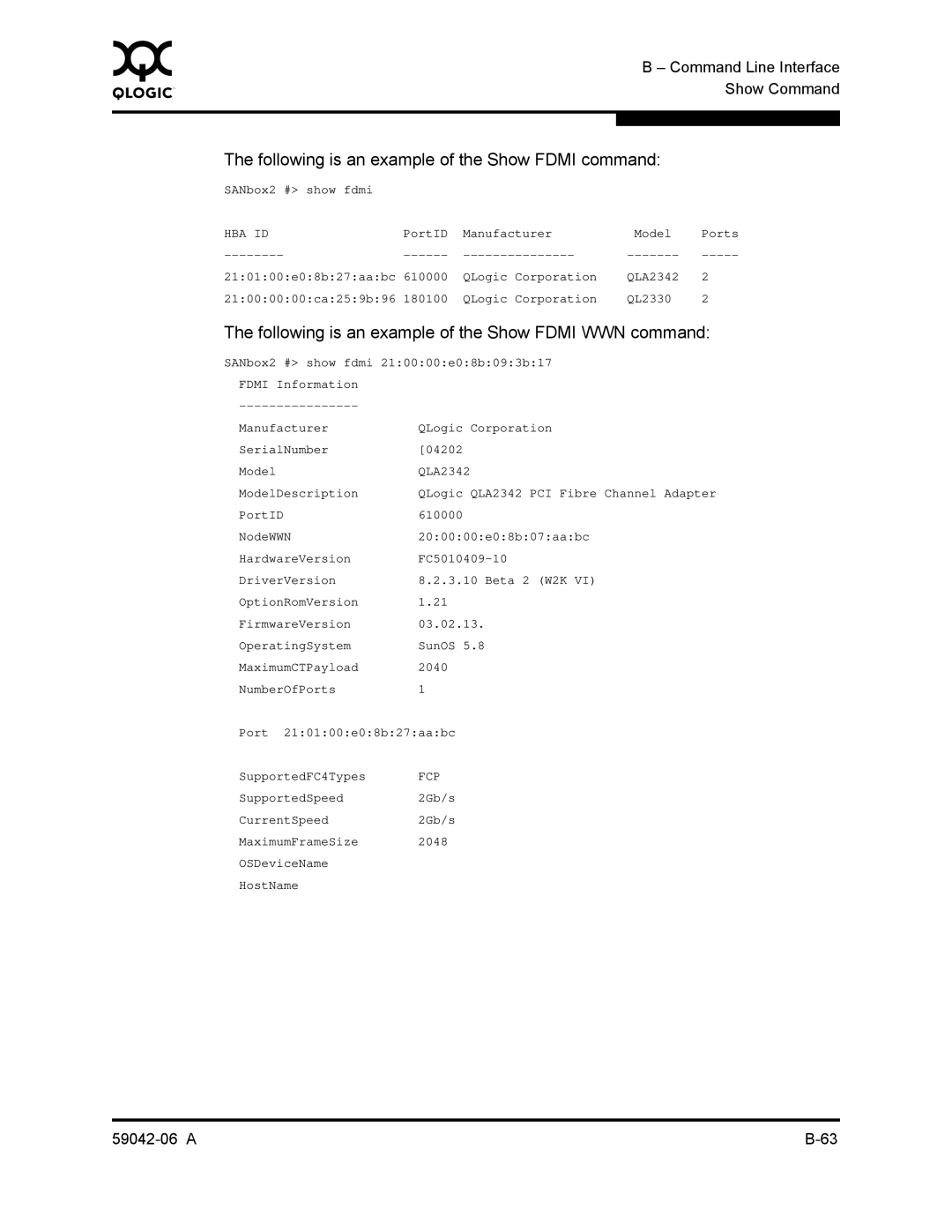 Q-Logic 2-8C manual Following is an example of the Show Fdmi command, Following is an example of the Show Fdmi WWN command 