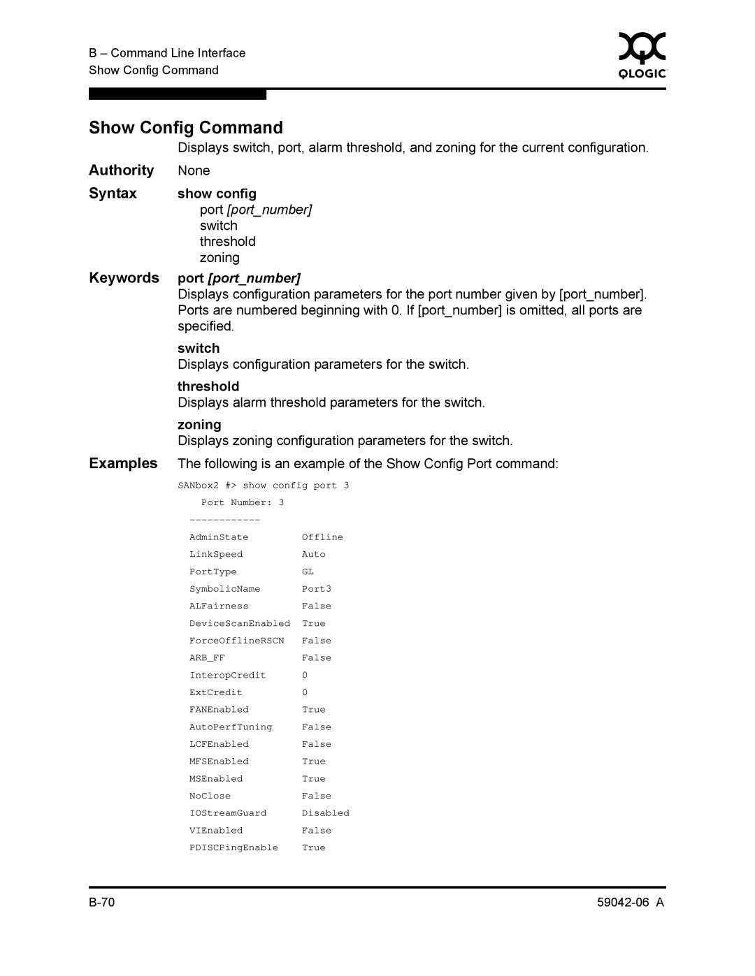 Q-Logic 2-8C manual Show Config Command, Show config 