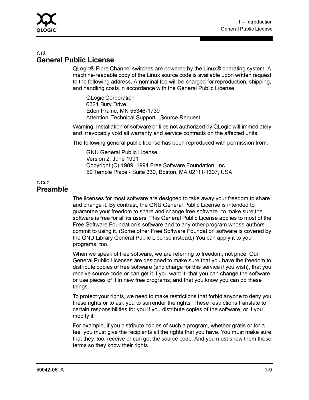 Q-Logic 2-8C manual General Public License, Preamble 