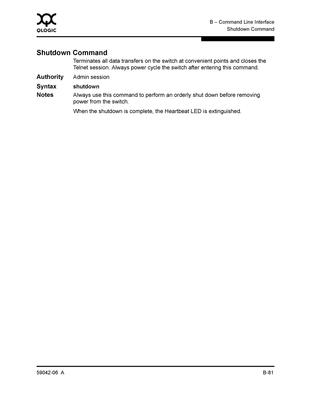 Q-Logic 2-8C manual Shutdown Command, Power from the switch 