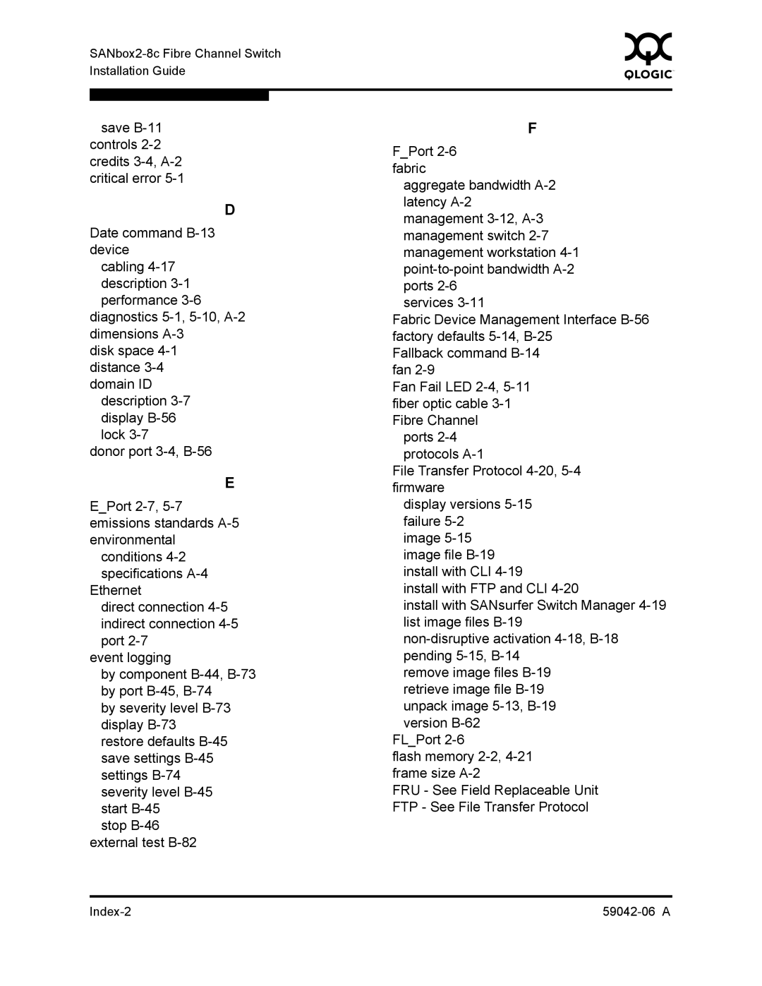 Q-Logic 2-8C manual Index-2 59042-06 a 