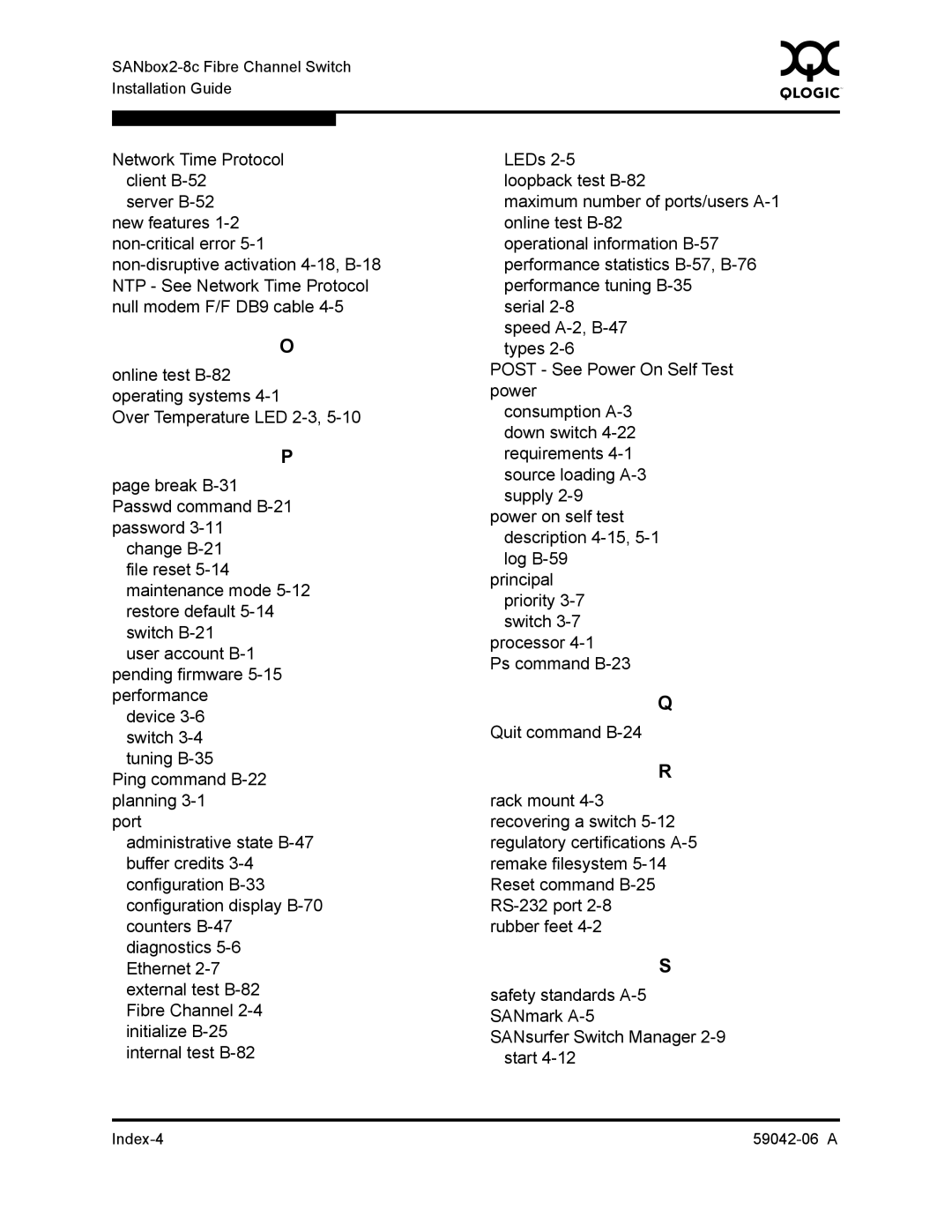 Q-Logic 2-8C manual Index-4 59042-06 a 