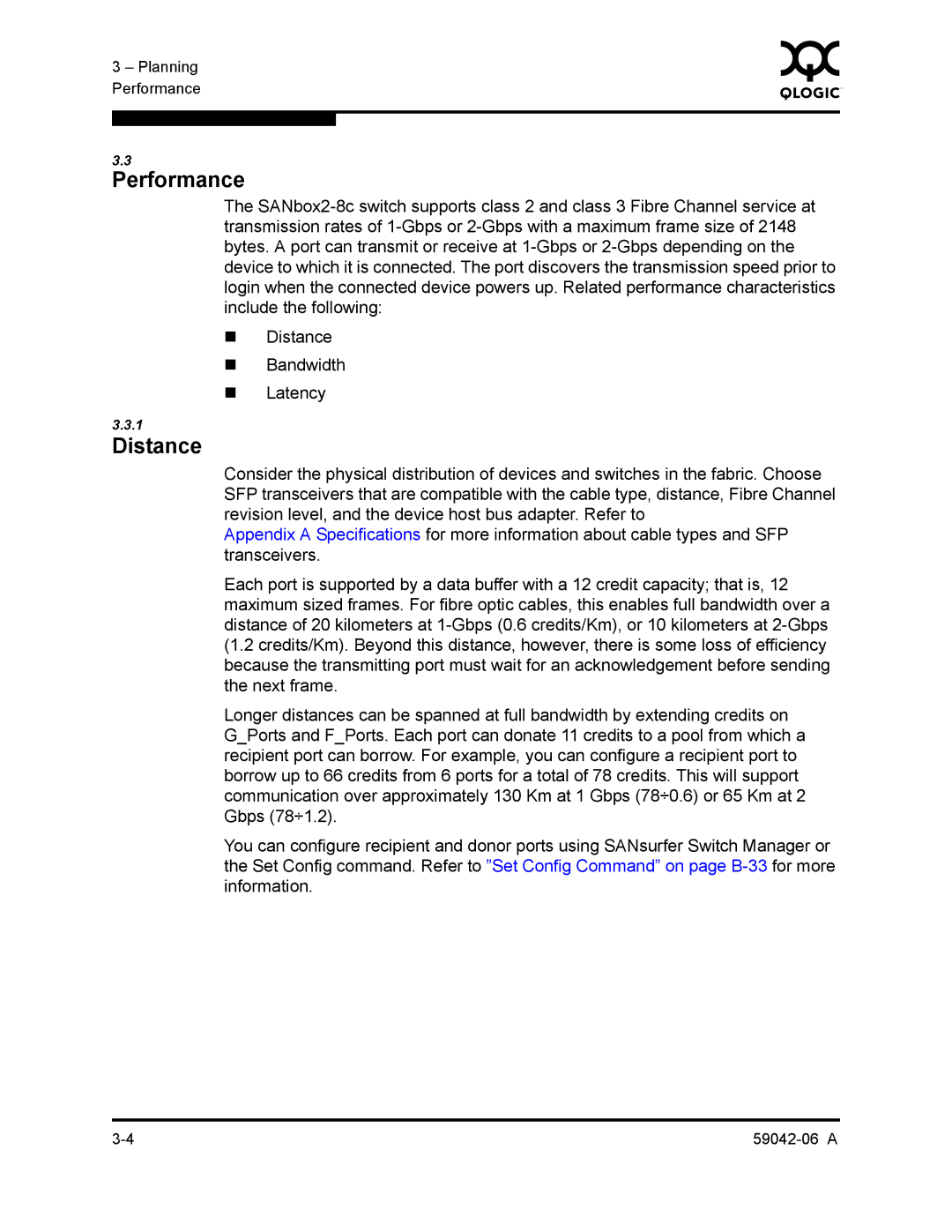 Q-Logic 2-8C manual Performance, Distance 