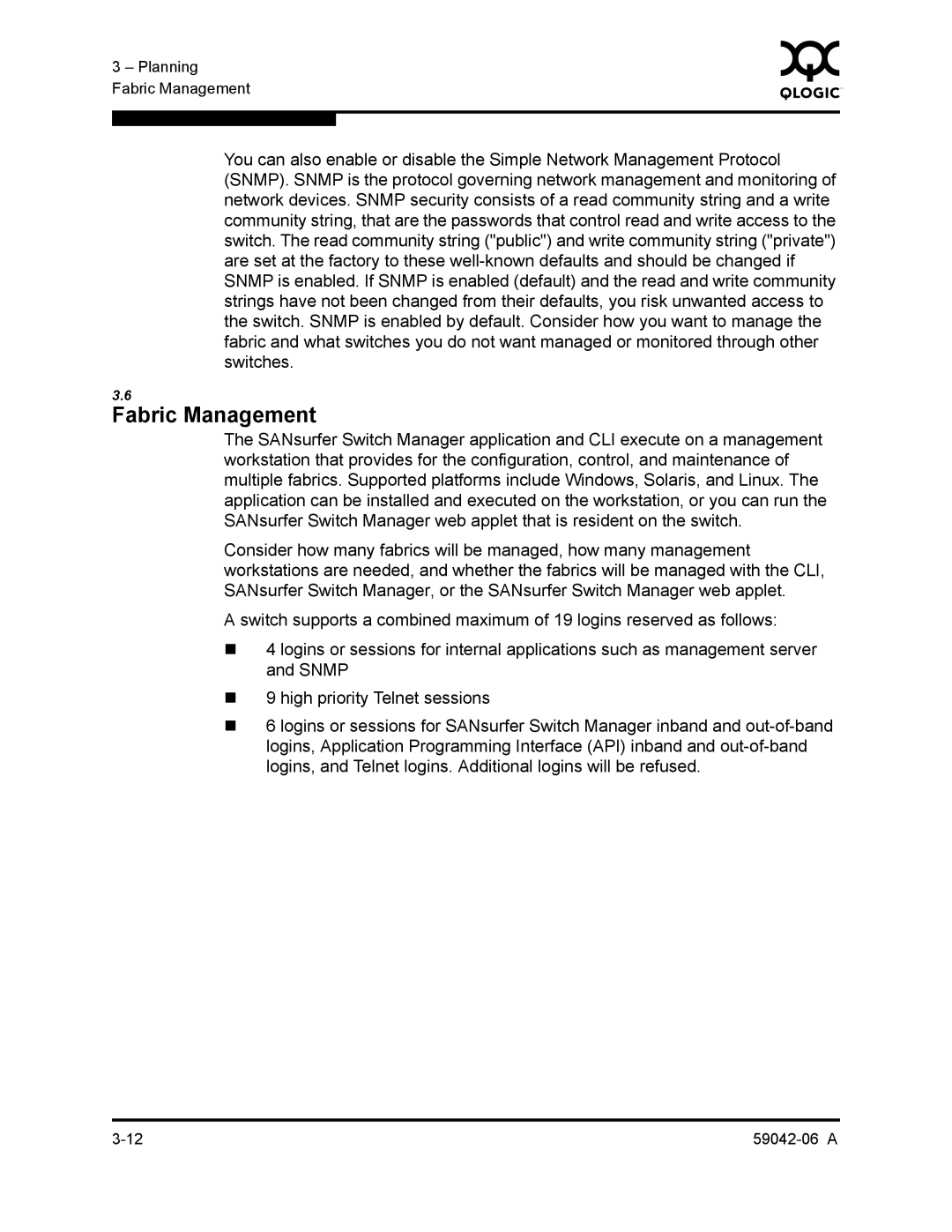 Q-Logic 2-8C manual Fabric Management 