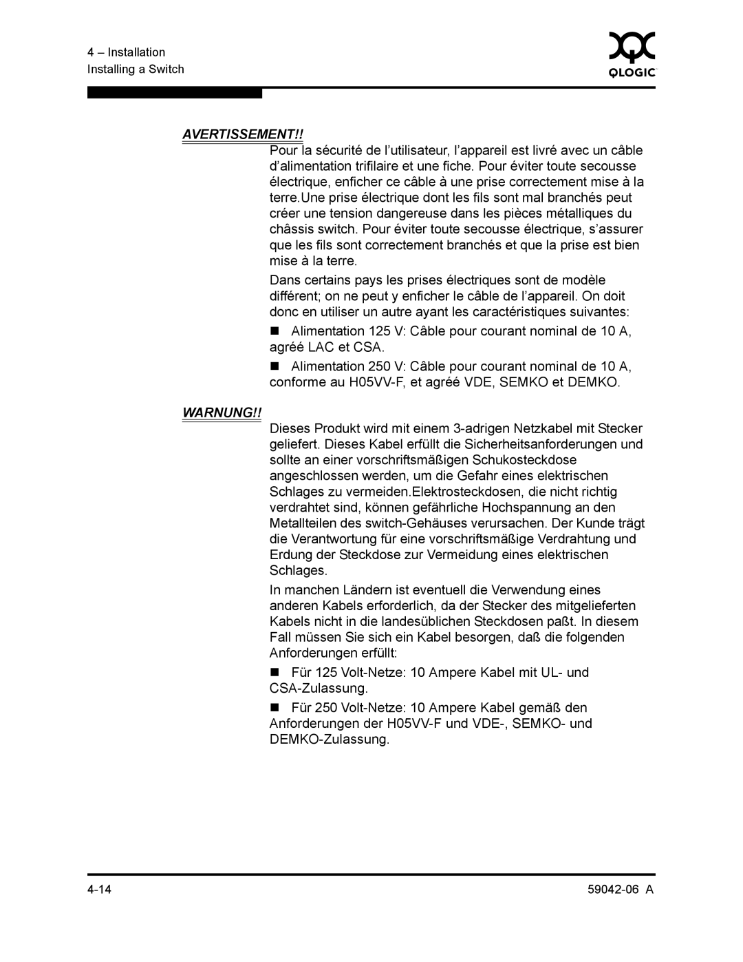 Q-Logic 2-8C manual Avertissement 