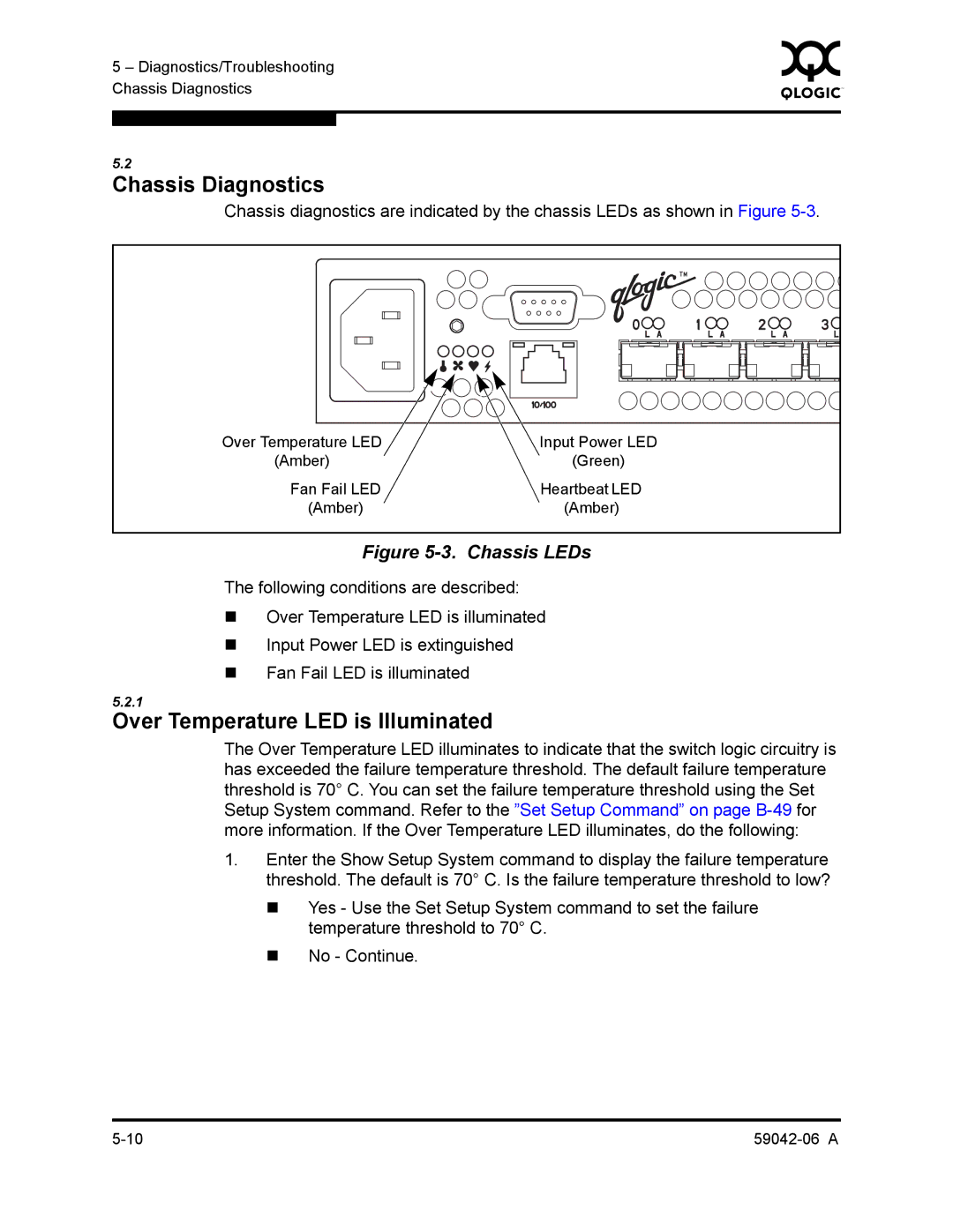 Q-Logic 2-8C manual Chassis Diagnostics, Over Temperature LED is Illuminated 