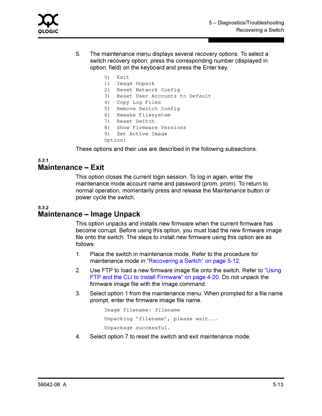 Q-Logic 2-8C manual Maintenance Exit, Maintenance Image Unpack 