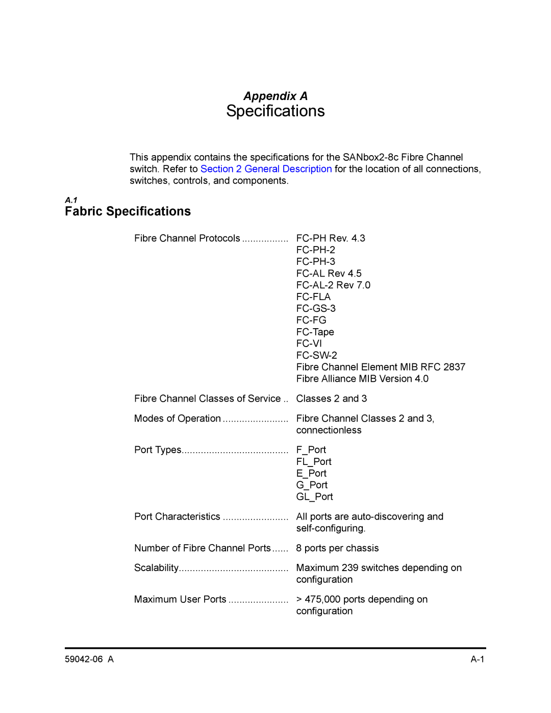 Q-Logic 2-8C manual Fabric Specifications 