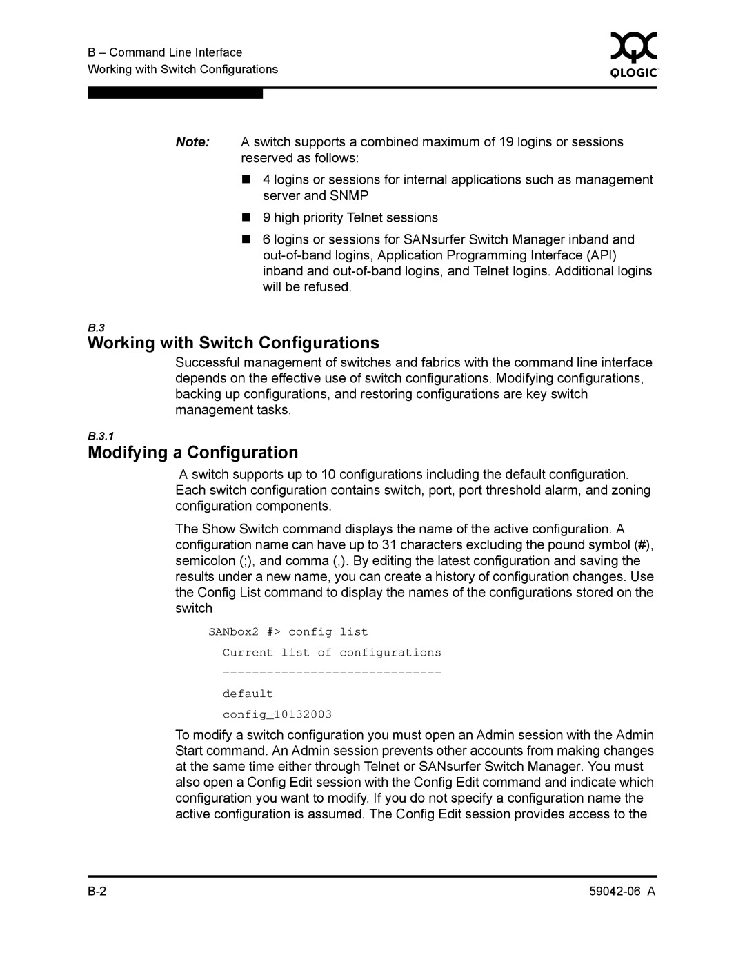 Q-Logic 2-8C manual Working with Switch Configurations, Modifying a Configuration 