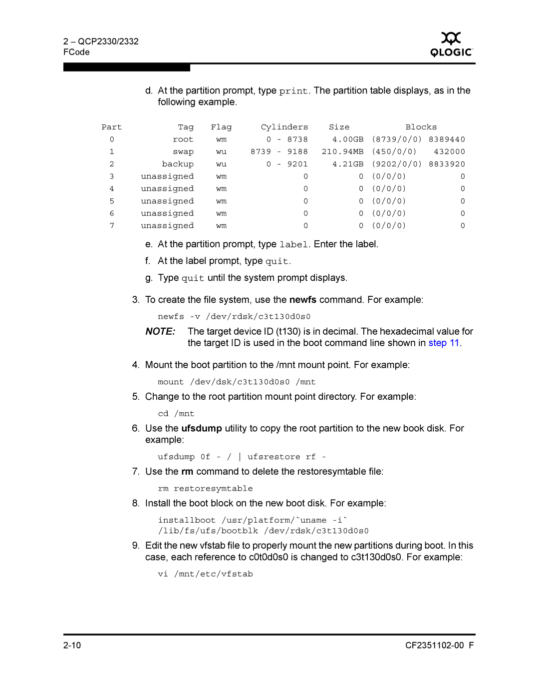 Q-Logic 2300 series manual Use the rm command to delete the restoresymtable file 