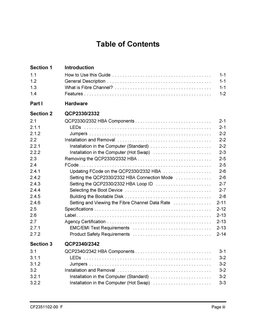 Q-Logic 2300 series manual Table of Contents 