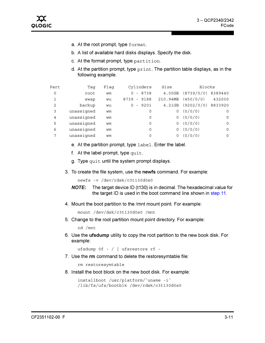 Q-Logic 2300 series manual Use the rm command to delete the restoresymtable file 