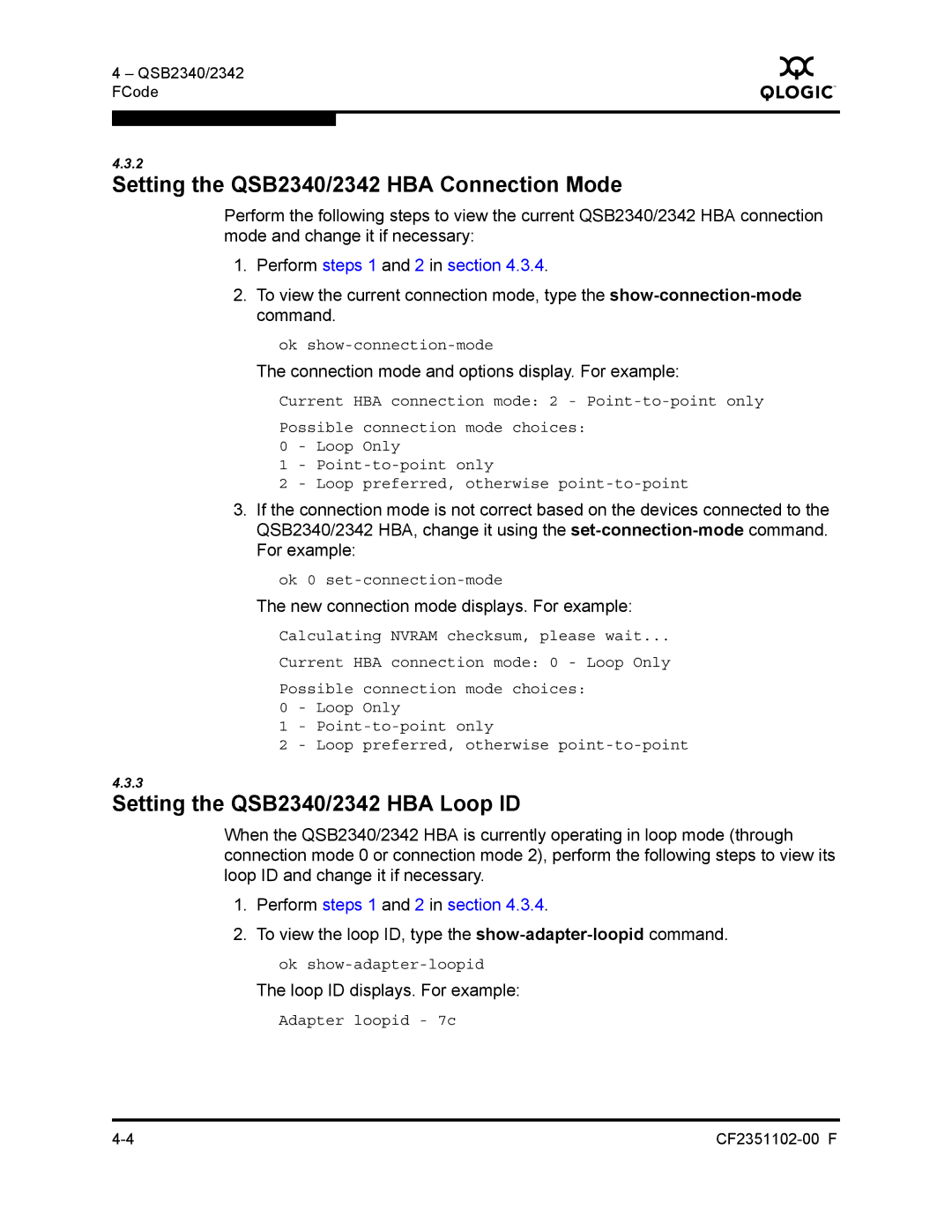 Q-Logic 2300 series manual Setting the QSB2340/2342 HBA Connection Mode, Setting the QSB2340/2342 HBA Loop ID 