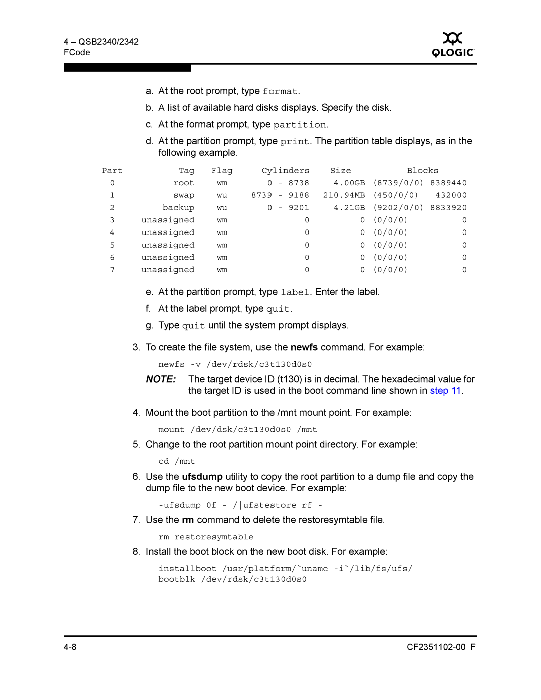 Q-Logic 2300 series manual Ufsdump 0f /ufstestore rf 