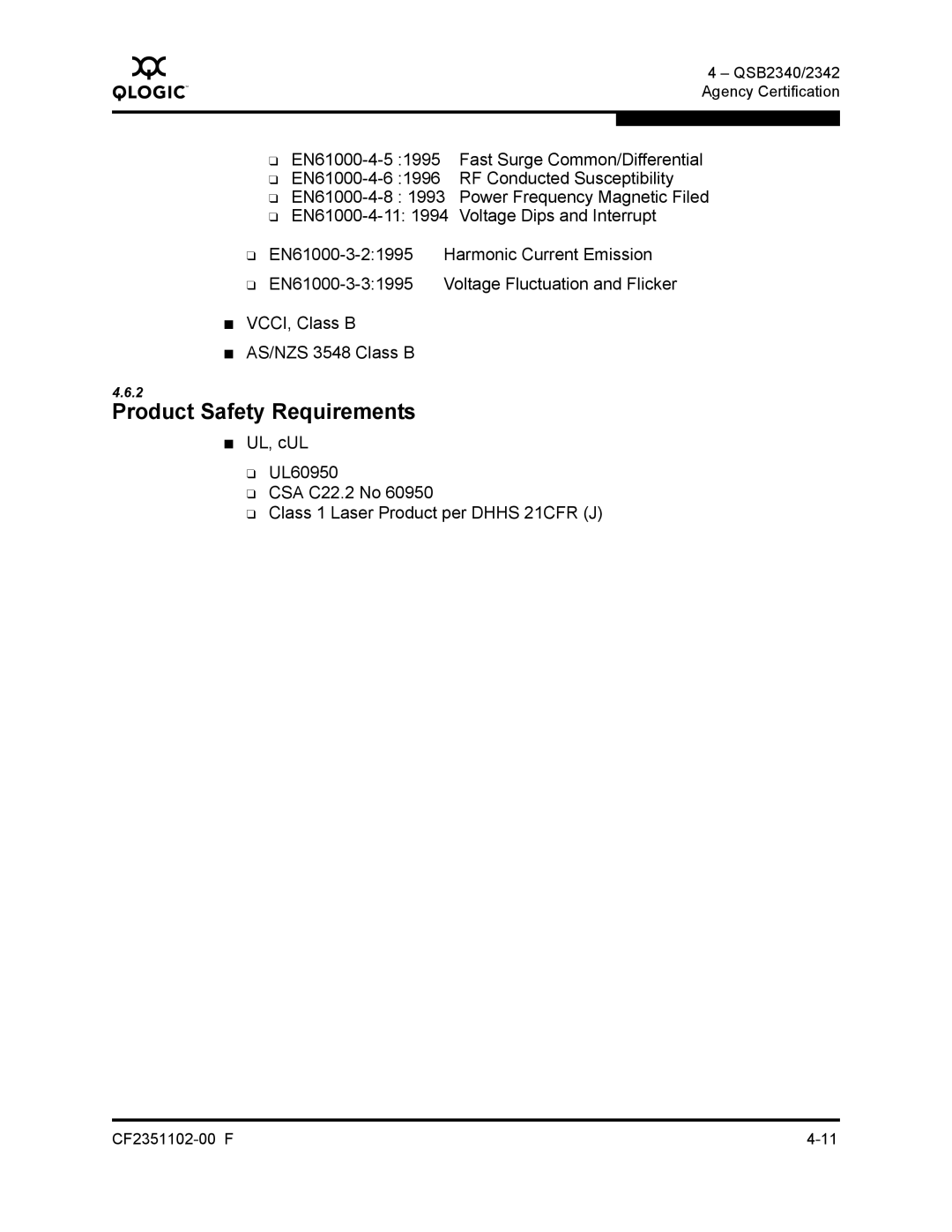 Q-Logic 2300 series manual QSB2340/2342 Agency Certification 