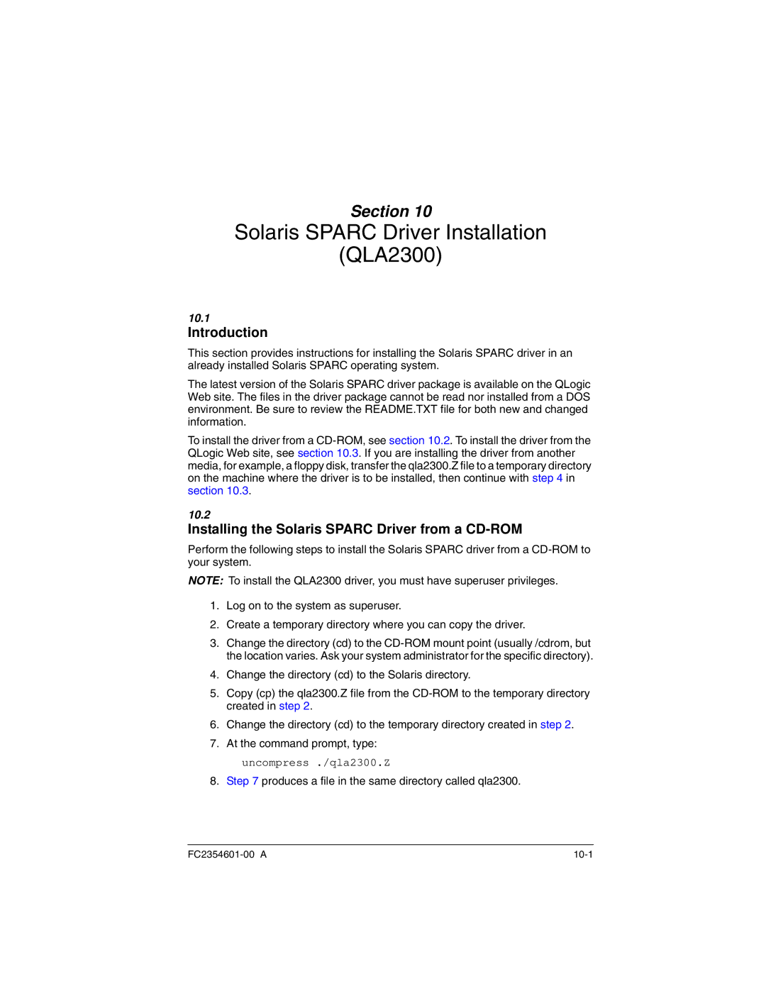 Q-Logic manual Solaris Sparc Driver Installation QLA2300, Installing the Solaris Sparc Driver from a CD-ROM 